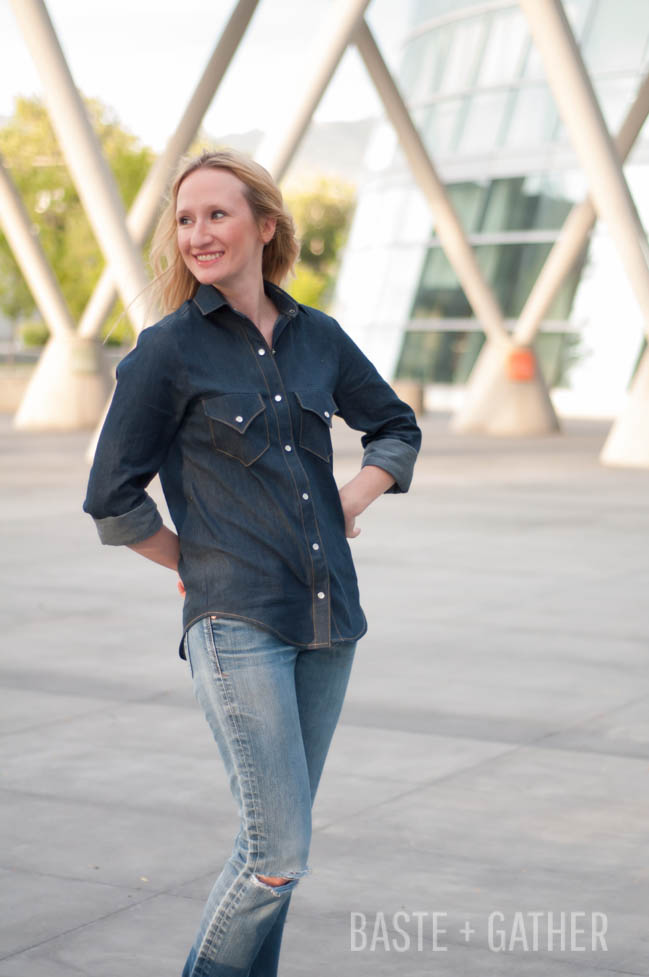 Dark Denim Grainline Archer with Western-Style Pockets