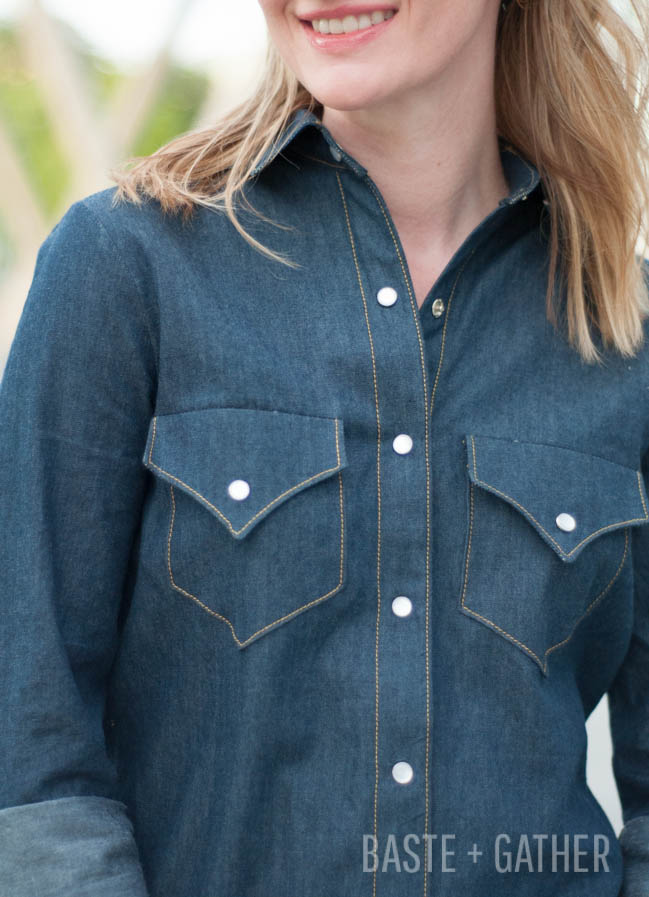Dark Denim Grainline Archer with Western-Style Pockets